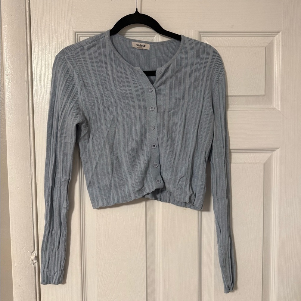 Blue Ribbed Button-Up Cardigan - garage- size M